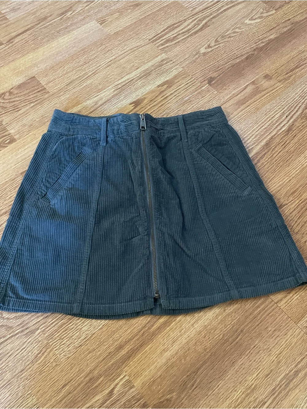 American Eagle Outfitters Dark Teal Corduroy A-Line Skirt with Front Zip